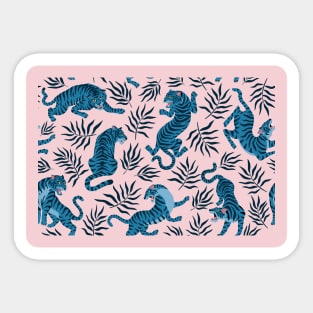 Tiger Blue Pink Tropical Leaves Trendy Modern Pattern Sticker